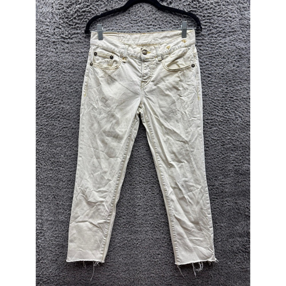 R13 Relaxed Skinny Mid Rise Raw Hem Denim Jeans Off-White Womens Size 29 x 26